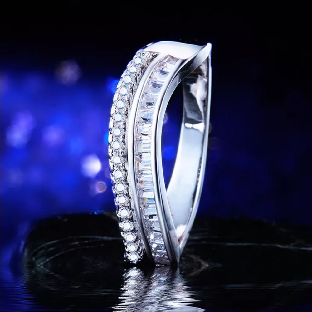 *NEW*925 Silver Wave Bridal Wedding Diamond Ring - Picture 5 of 6